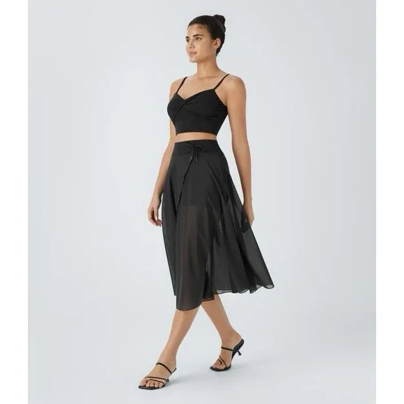 Halara NWT Midi Skirt XL Drawstring Waist Mesh 2-in-1 Flowy - Picture 2 of 12